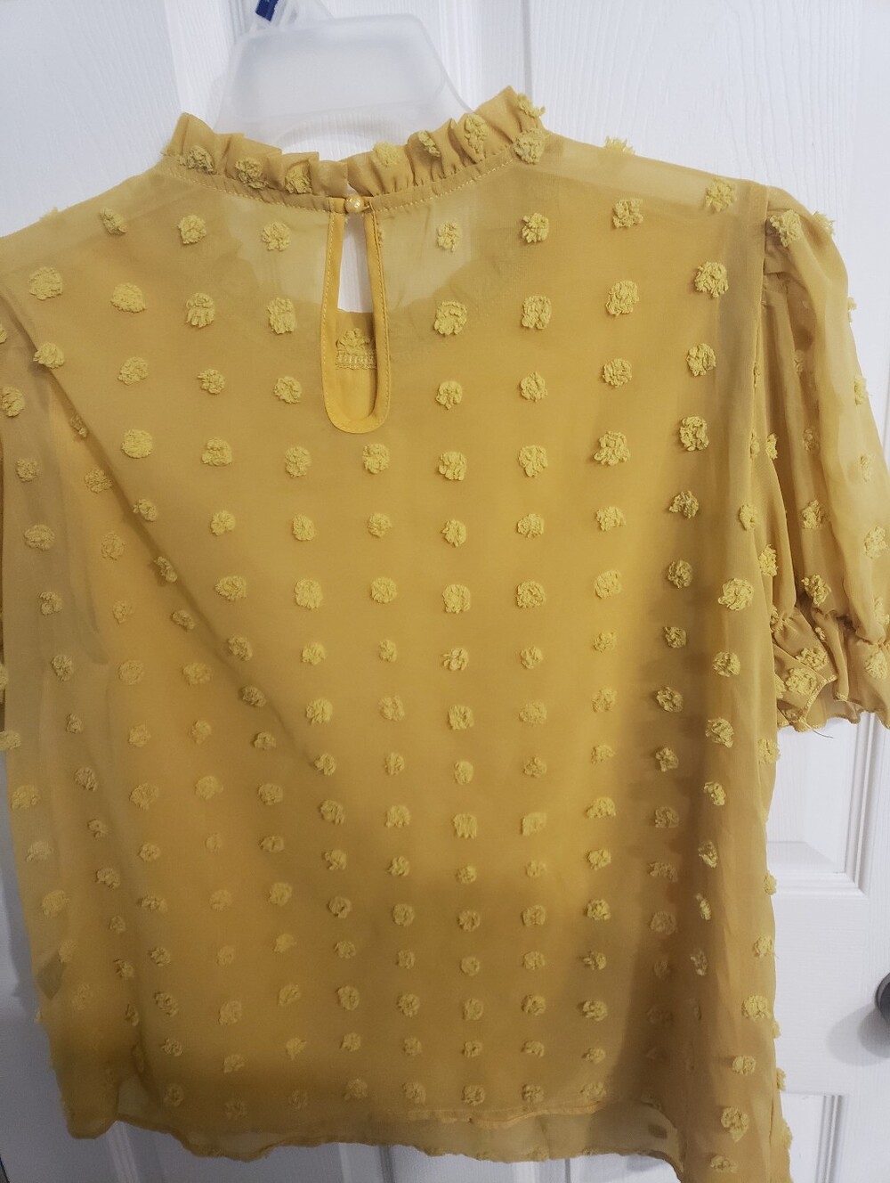Shein Yellow Ruffle Neck Swiss Dot Blouse Size 2XL - Picture 2 of 2